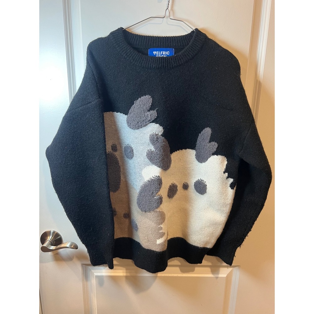 Elfric Eden Unisex Sweater Graphic Textured Knit Black Size S